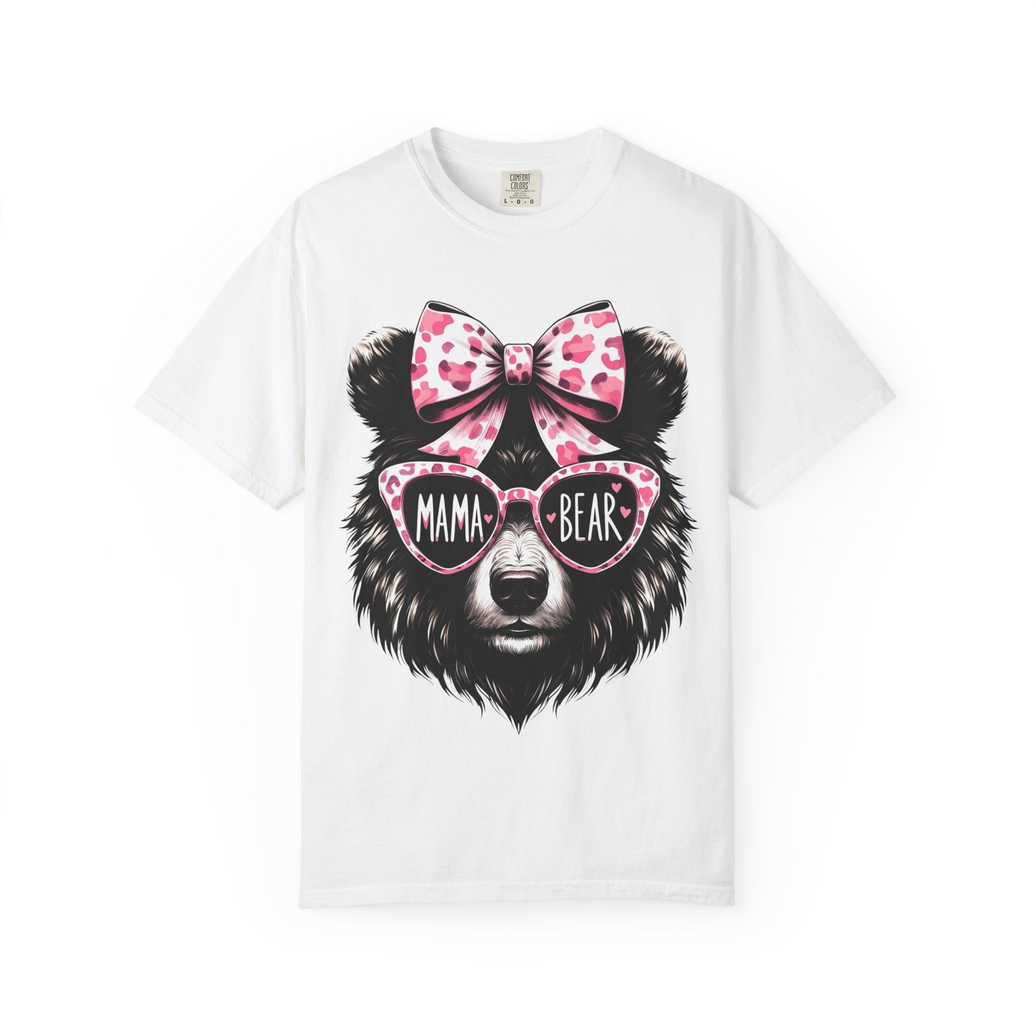 Mama Bear T-Shirt — Cute Pink Bow & Sunglasses Graphic Tee for Moms