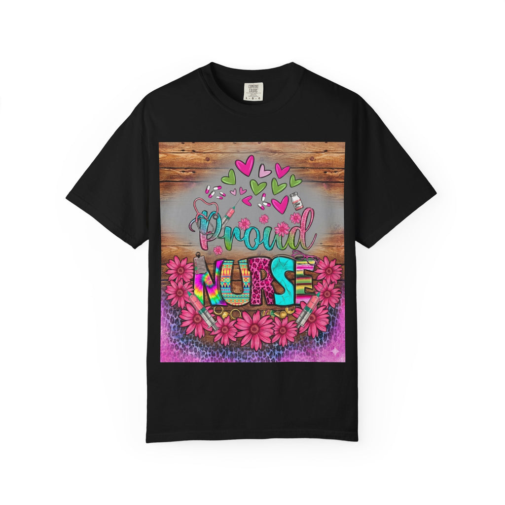 Proud Nurse T‑Shirt — Colorful Floral Hearts Design, Gift for Nurses
