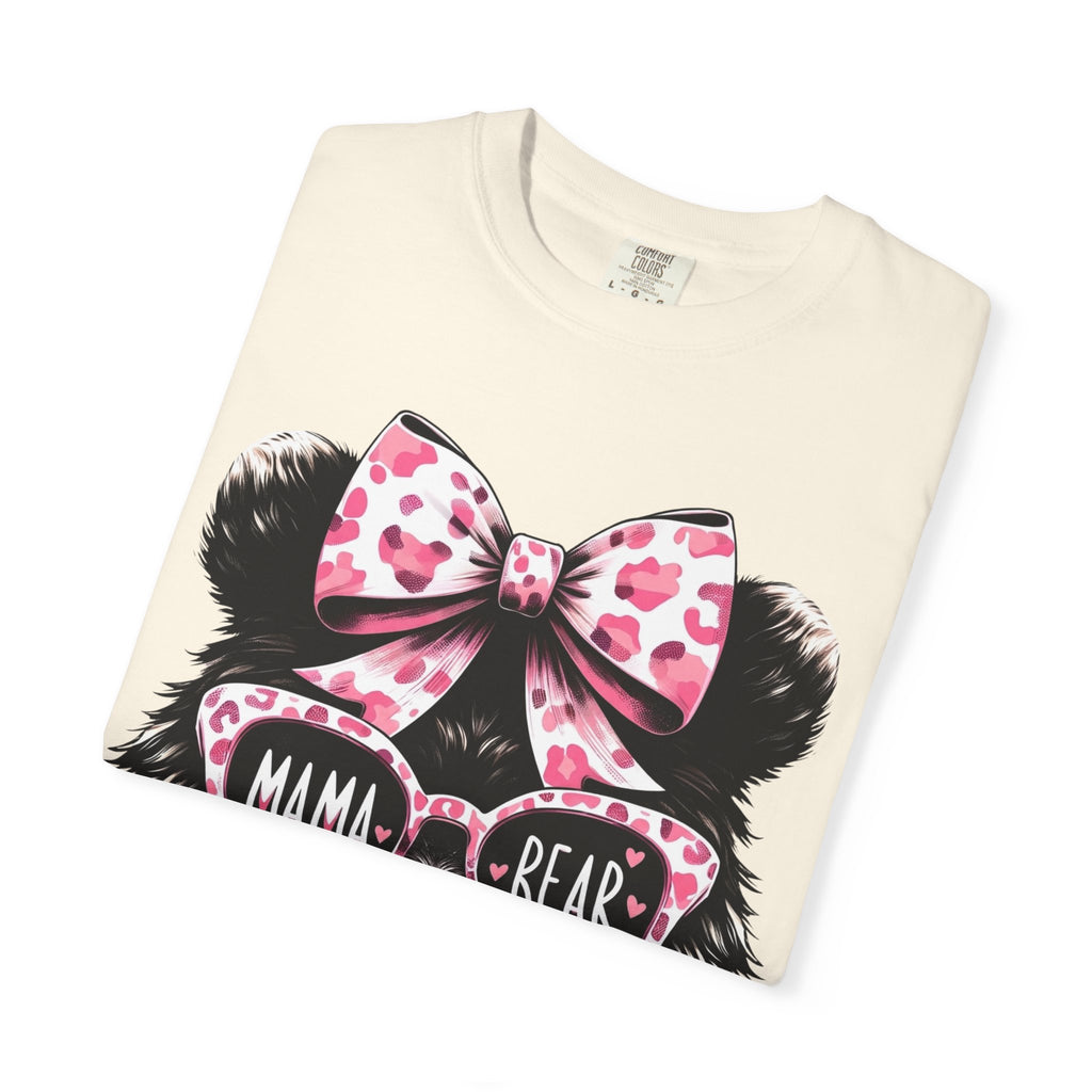 Mama Bear T-Shirt — Cute Pink Bow & Sunglasses Graphic Tee for Moms