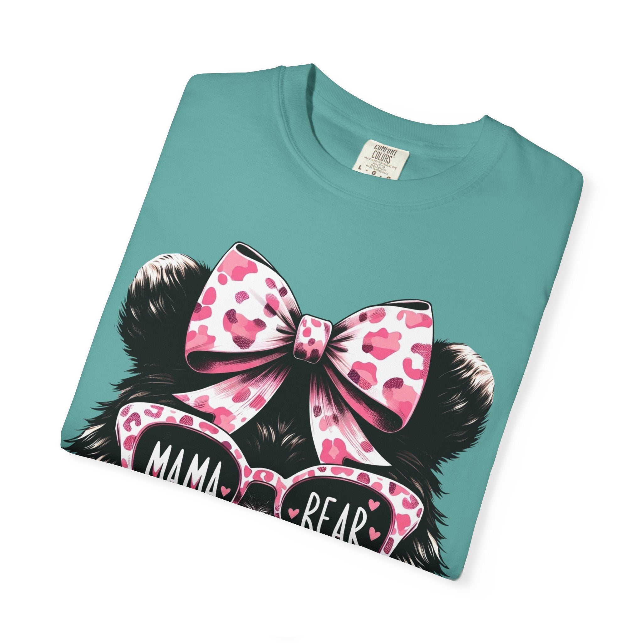 Mama Bear T-Shirt — Cute Pink Bow & Sunglasses Graphic Tee for Moms