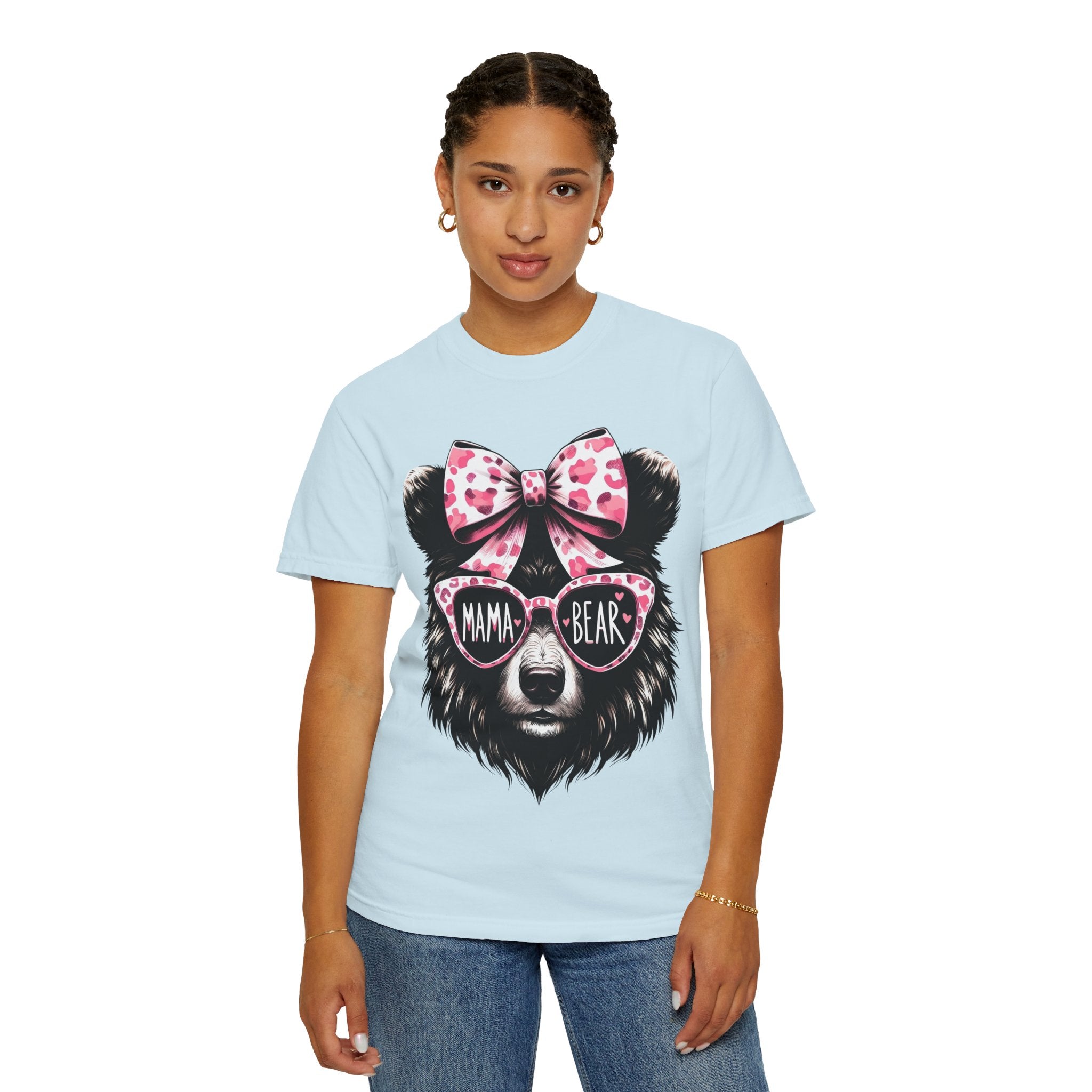 Mama Bear T-Shirt — Cute Leopard Bow & Sunglasses Graphic Tee for Moms