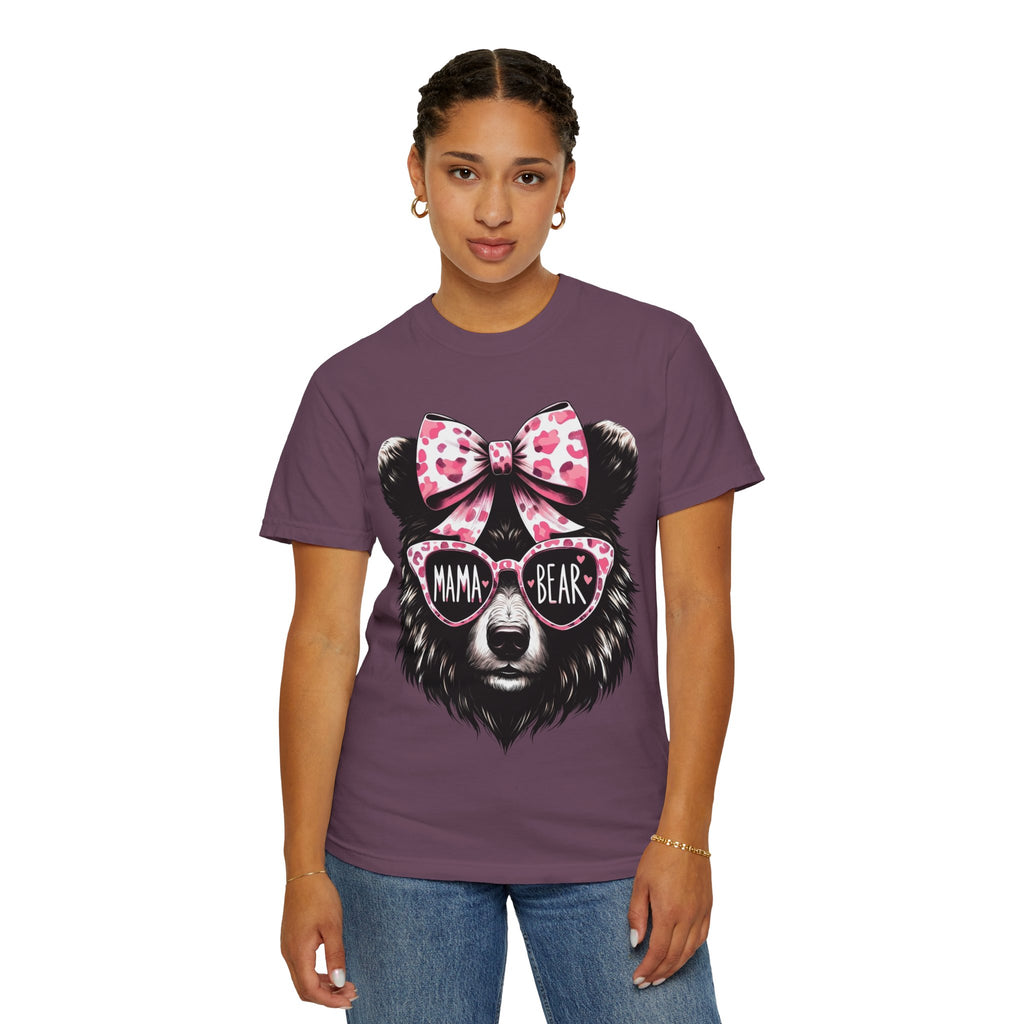 Mama Bear T-Shirt — Cute Leopard Bow & Sunglasses Graphic Tee for Moms