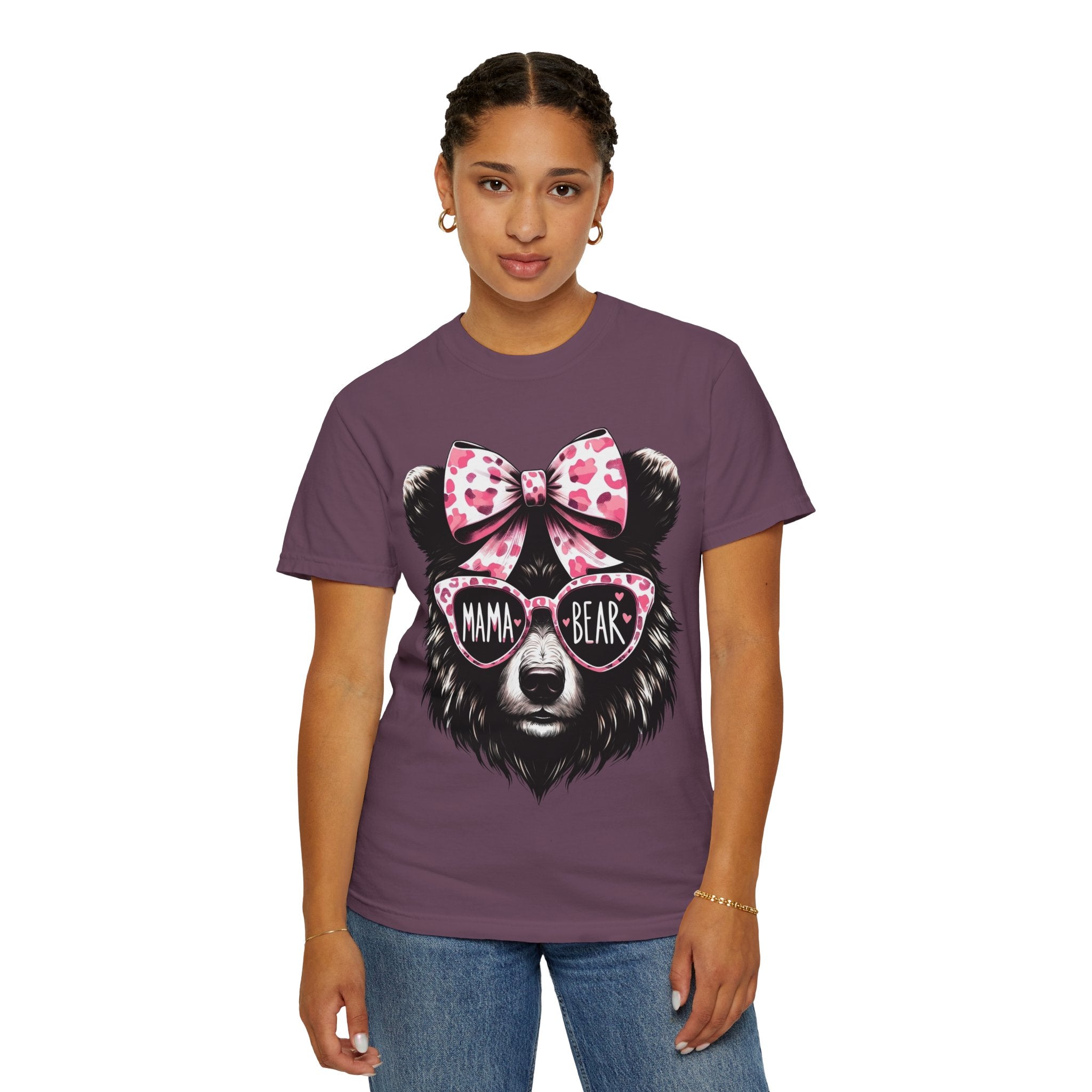 Mama Bear T-Shirt — Cute Leopard Bow & Sunglasses Graphic Tee for Moms