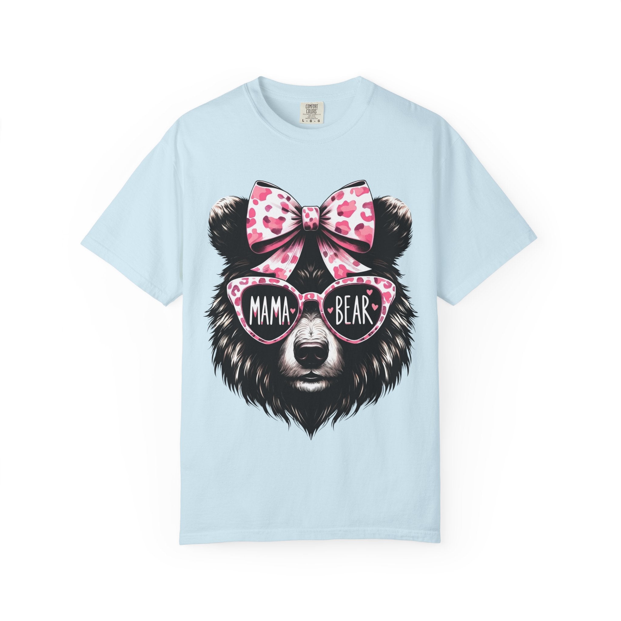 Mama Bear T-Shirt — Cute Pink Bow & Sunglasses Graphic Tee for Moms