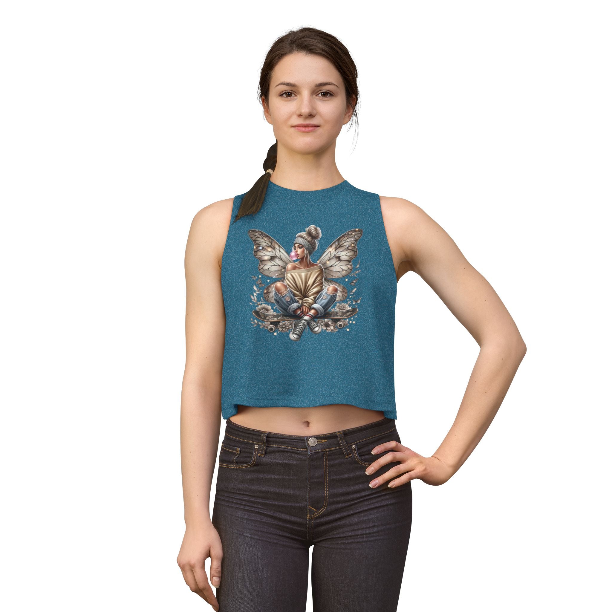 Fairy Girl Graphic Crop Top — Boho Butterfly Illustration Tank