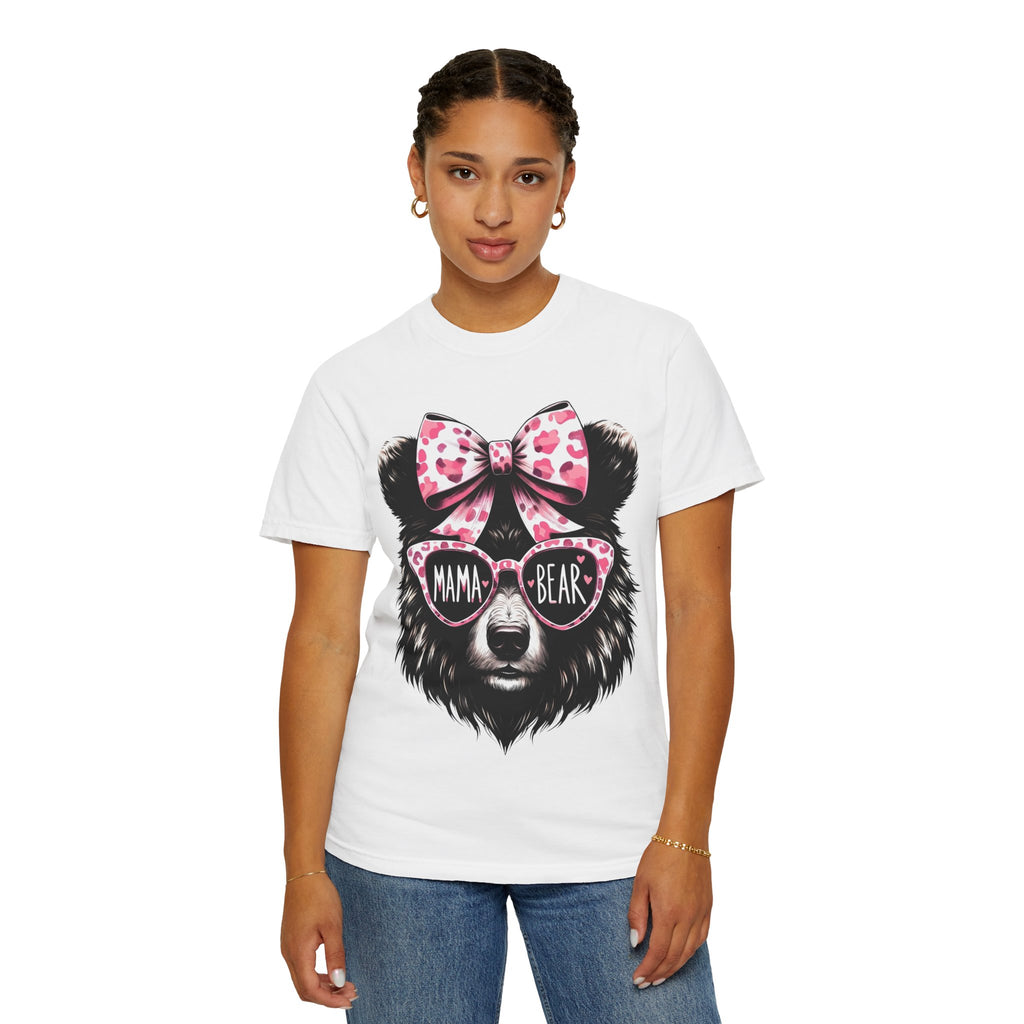 Mama Bear T-Shirt — Cute Leopard Bow & Sunglasses Graphic Tee for Moms