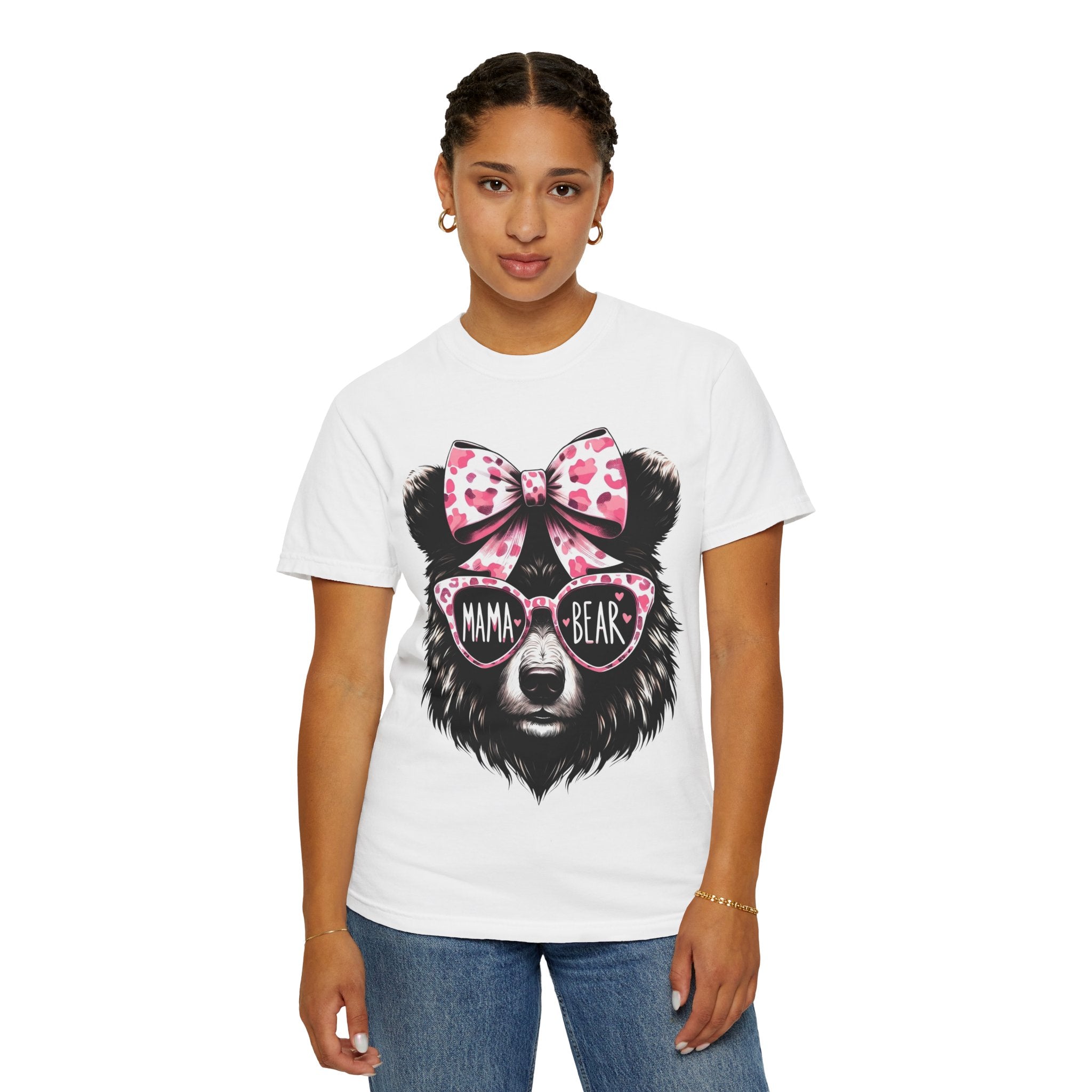Mama Bear T-Shirt — Cute Leopard Bow & Sunglasses Graphic Tee for Moms