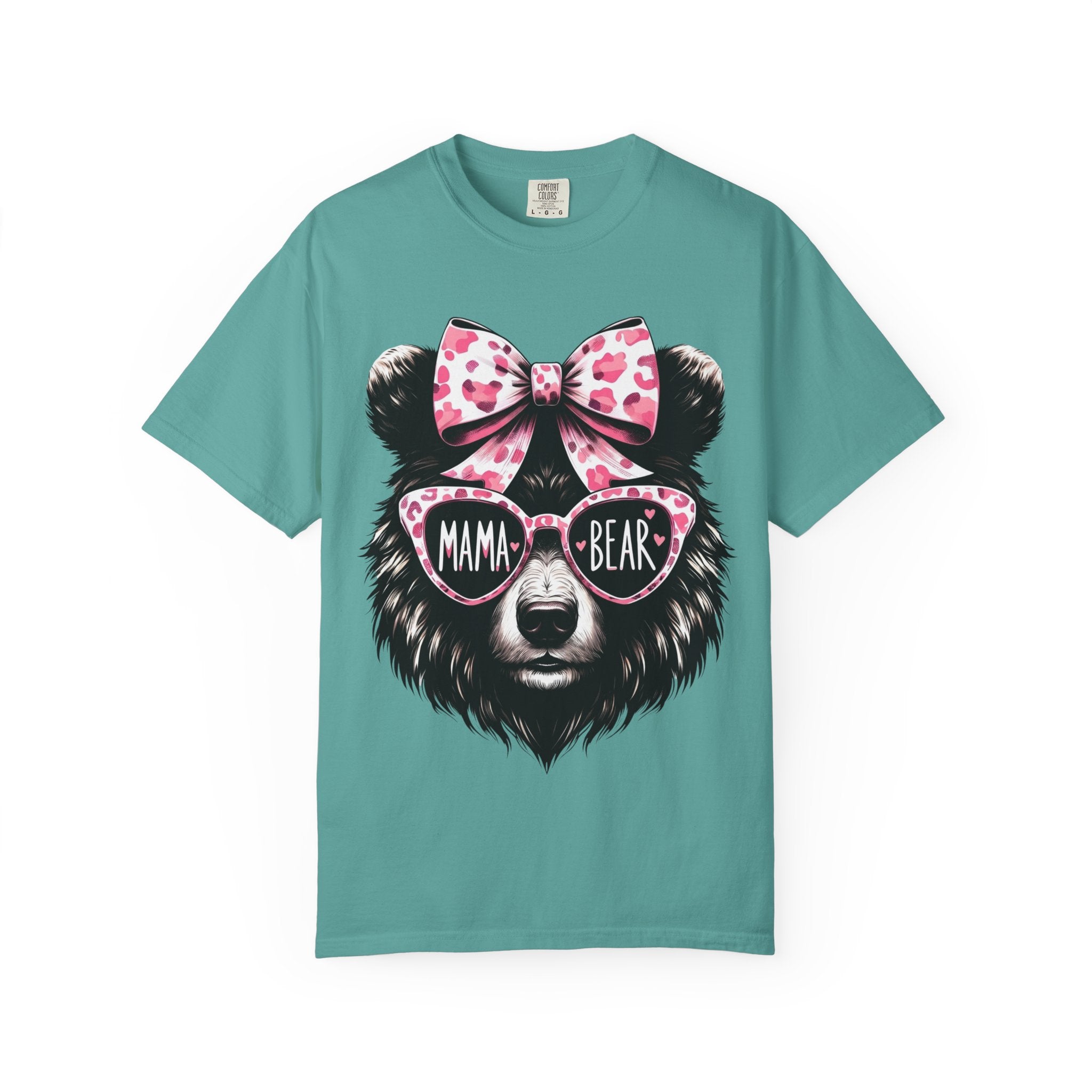 Mama Bear T-Shirt — Cute Pink Bow & Sunglasses Graphic Tee for Moms