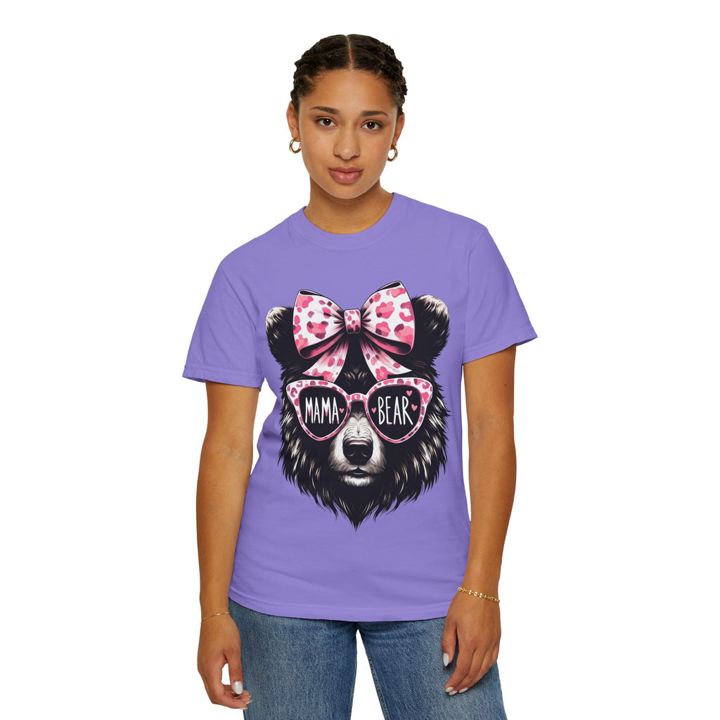 Mama Bear T-Shirt — Cute Pink Bow & Sunglasses Graphic Tee for Moms