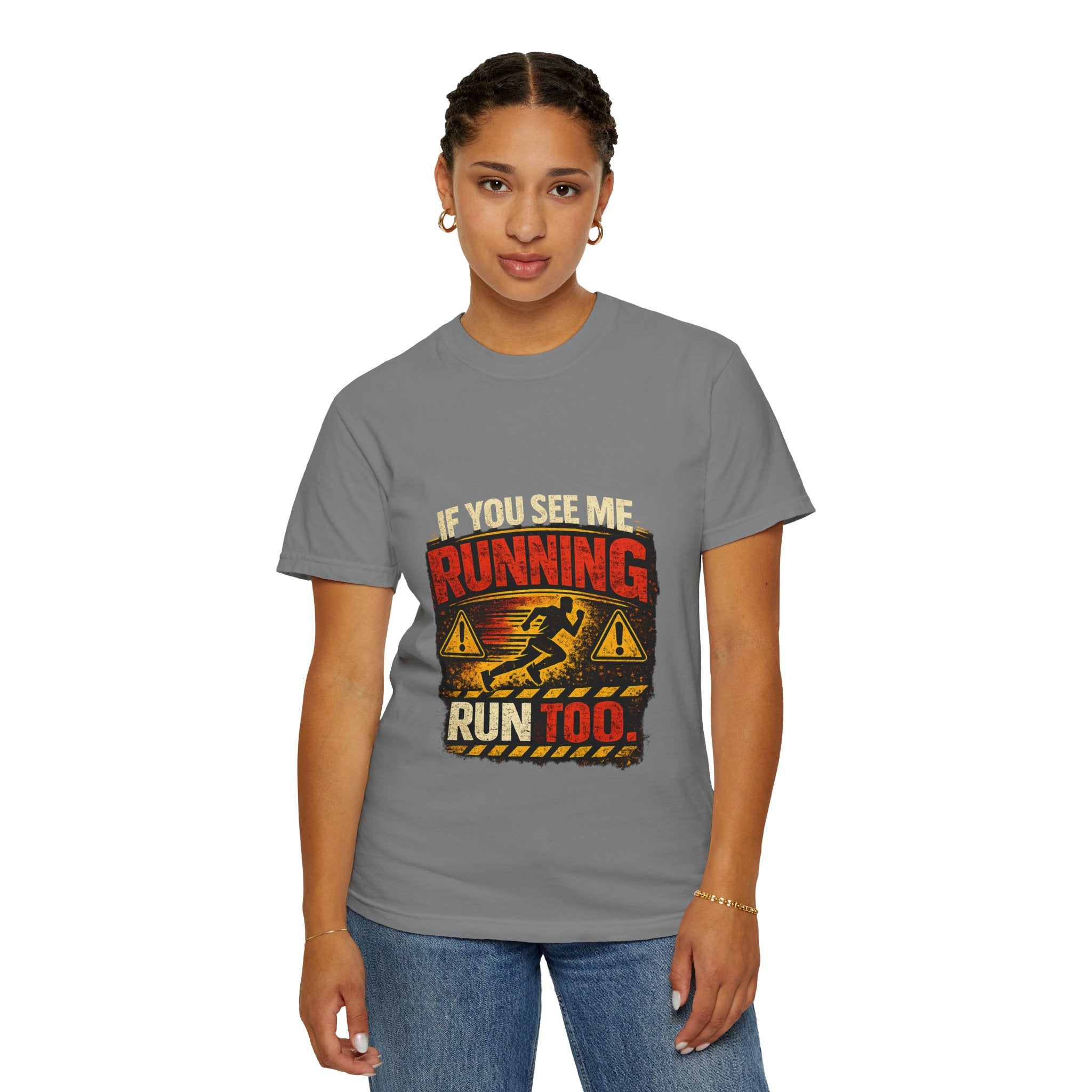 Running T-Shirt — Funny "If You See Me Running, Run Too" Graphic Tee