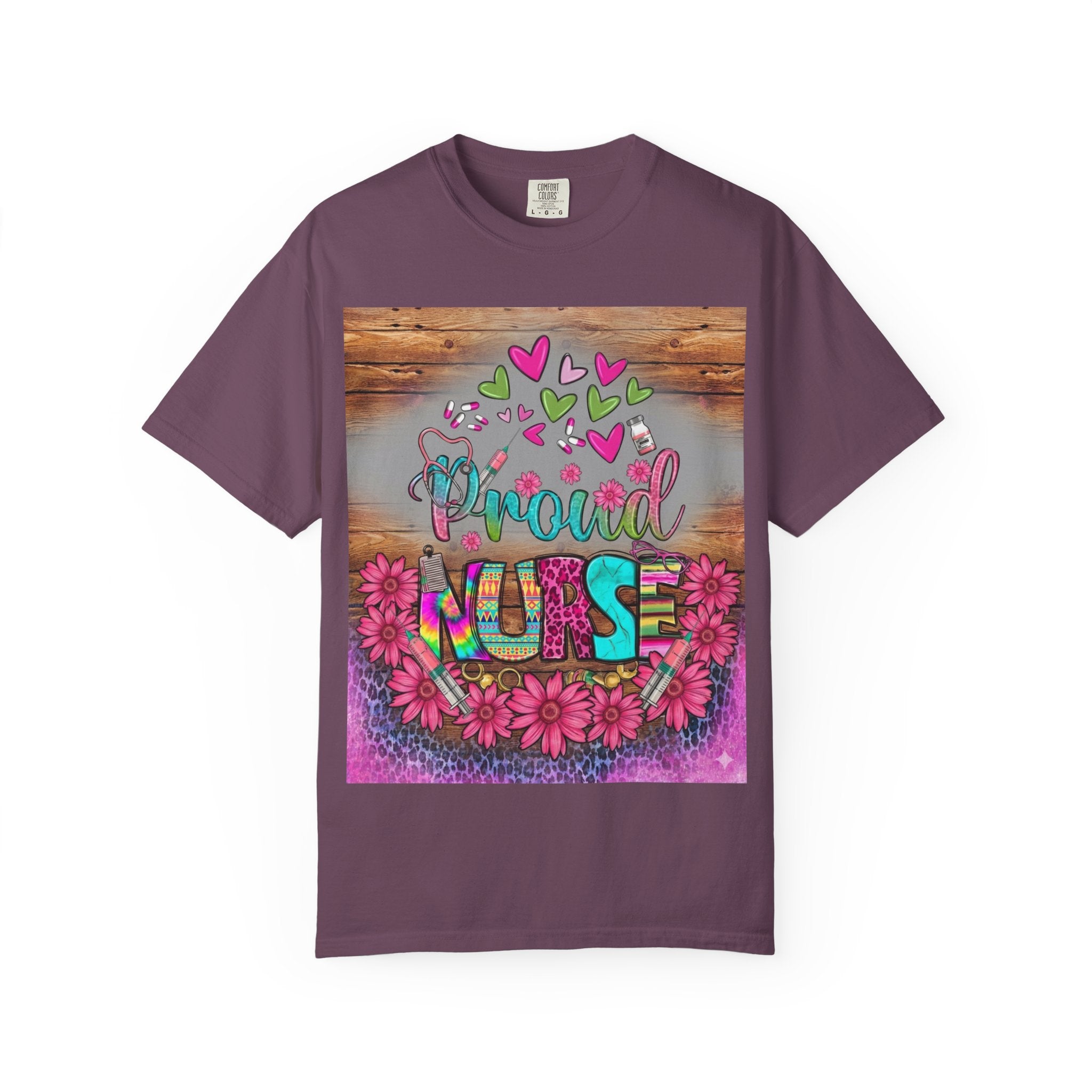 Proud Nurse T‑Shirt — Colorful Floral Hearts Design, Gift for Nurses