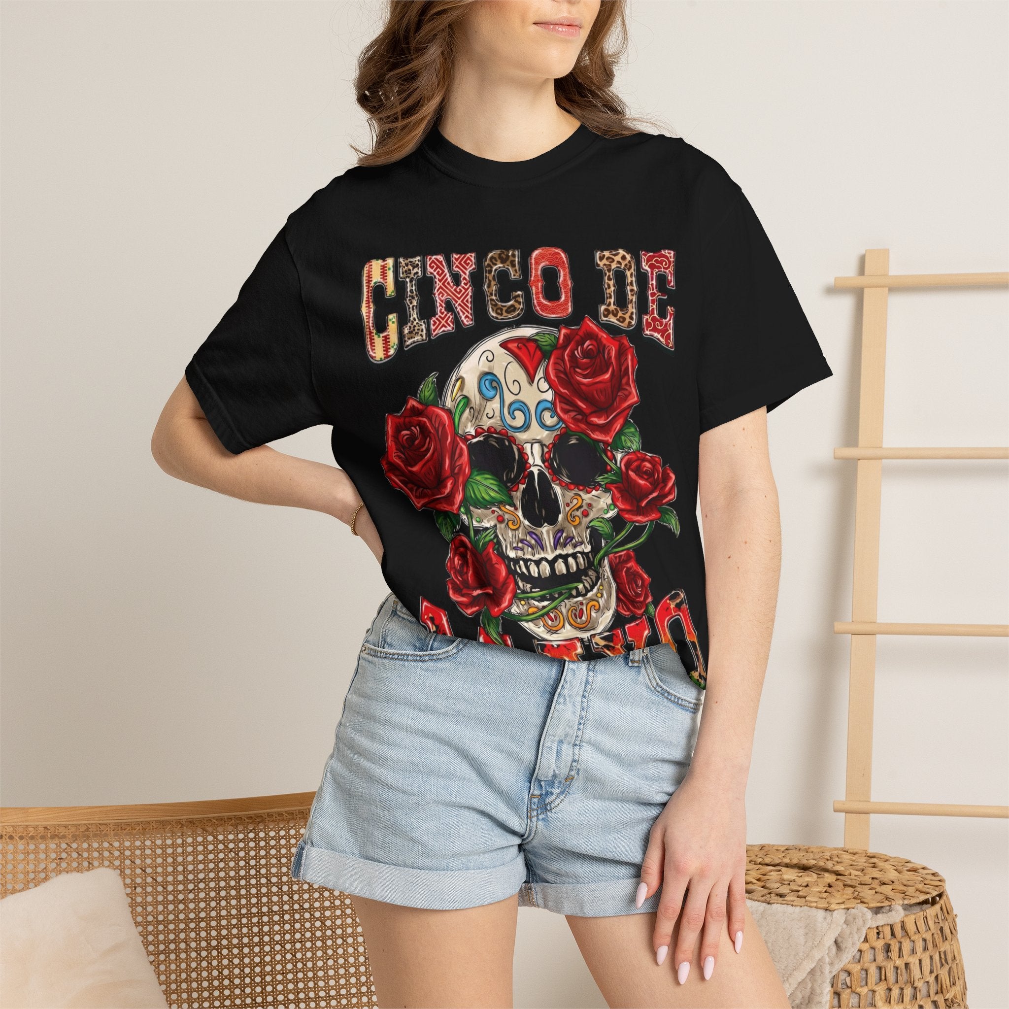 Cinco de Mayo Sugar Skull T-shirt | Floral Rose Skull Tee