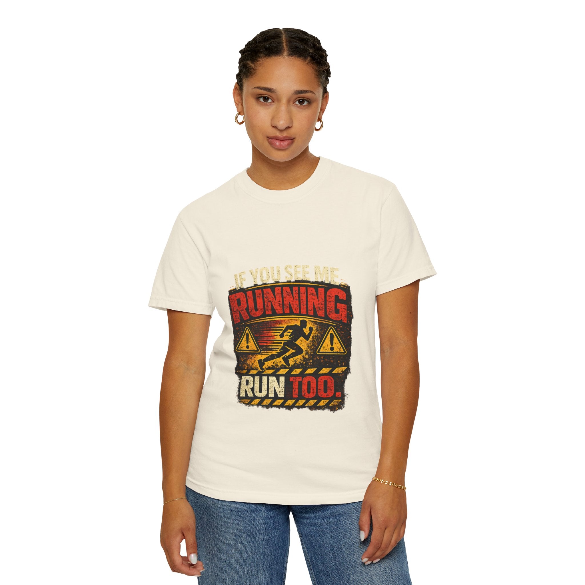 Running T-Shirt — Funny "If You See Me Running, Run Too" Graphic Tee