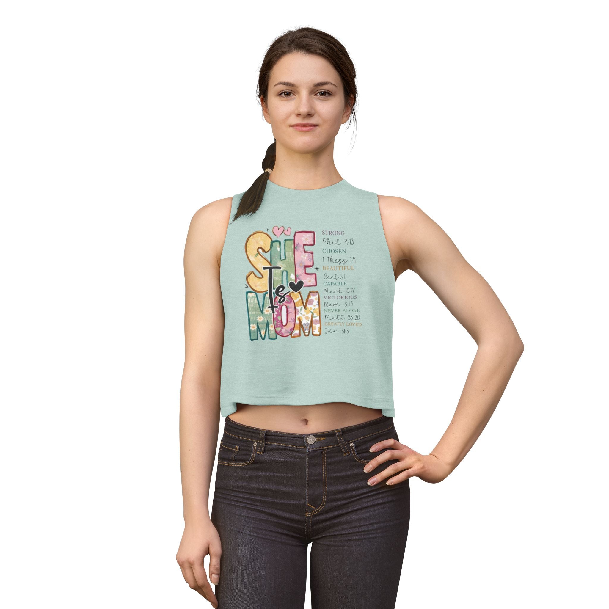 She is Mom Floral Graphic Crop Top — Inspirational Mother's Day Tank