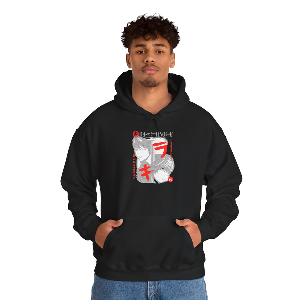 Death Note Forever Hoodie – Japanese Text 'ラキ' Graphic Pullover