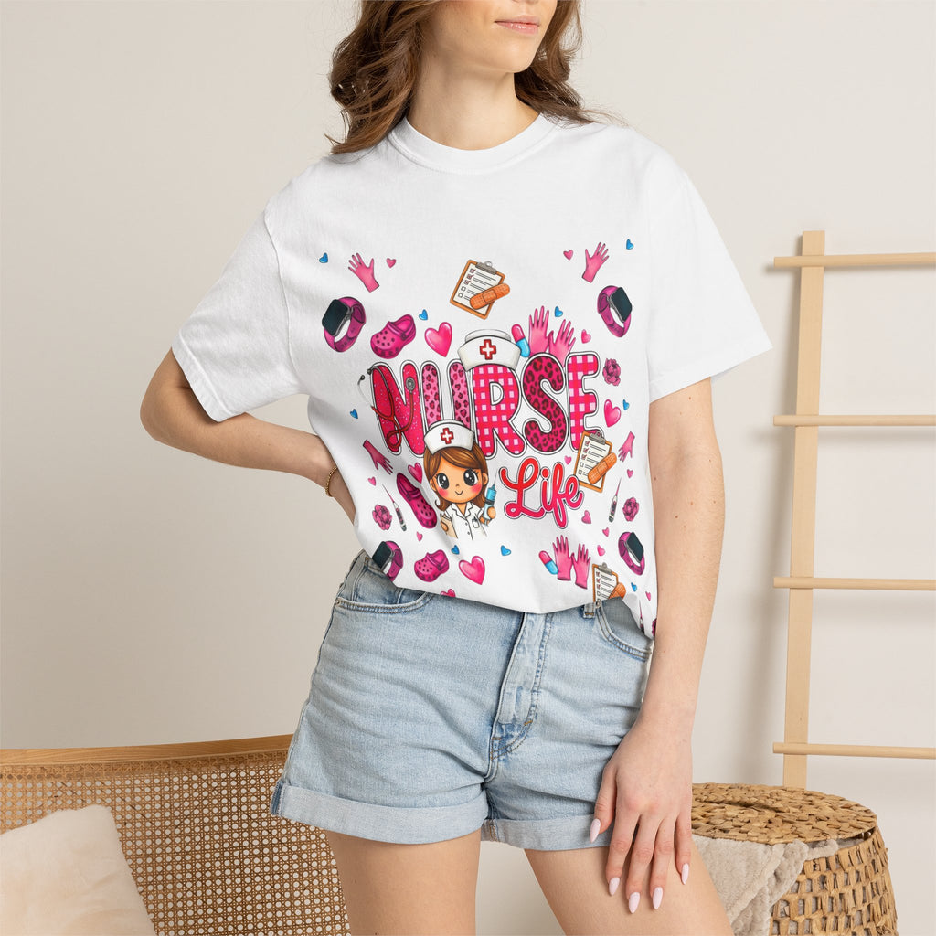 Nurse Life Graphic T-Shirt — Cute Nursing Gifts, Hearts & Scrubs Design