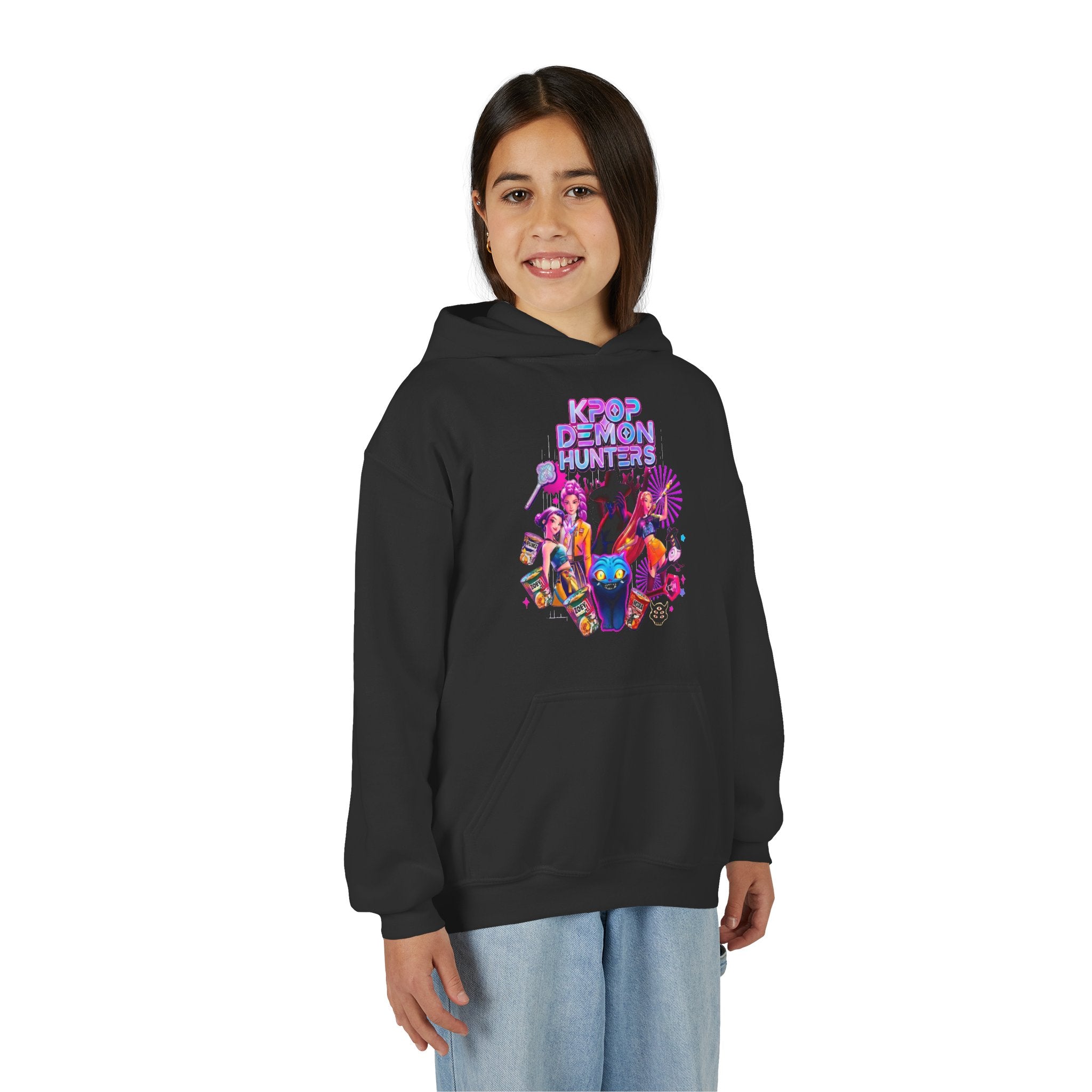 K-Pop Children’s Demon Hunters Hoodie — Neon K-Pop Band Anime Art Pullover