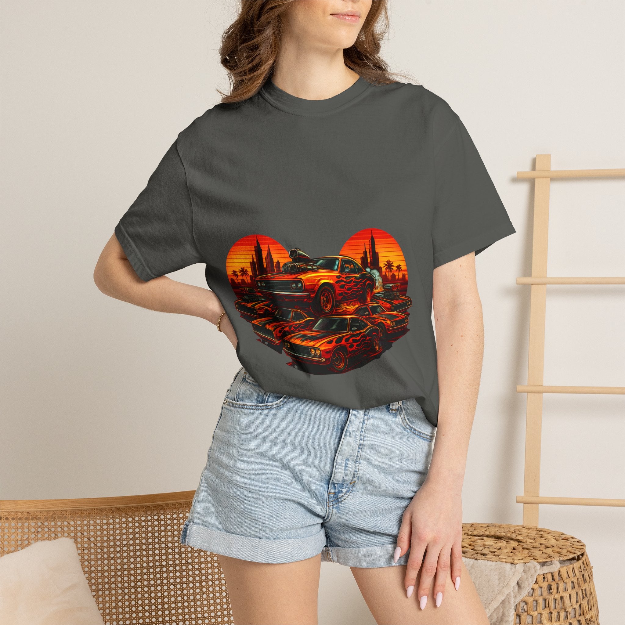 Classic Car Sunset T-Shirt — Retro Muscle Cars Skyline Graphic
