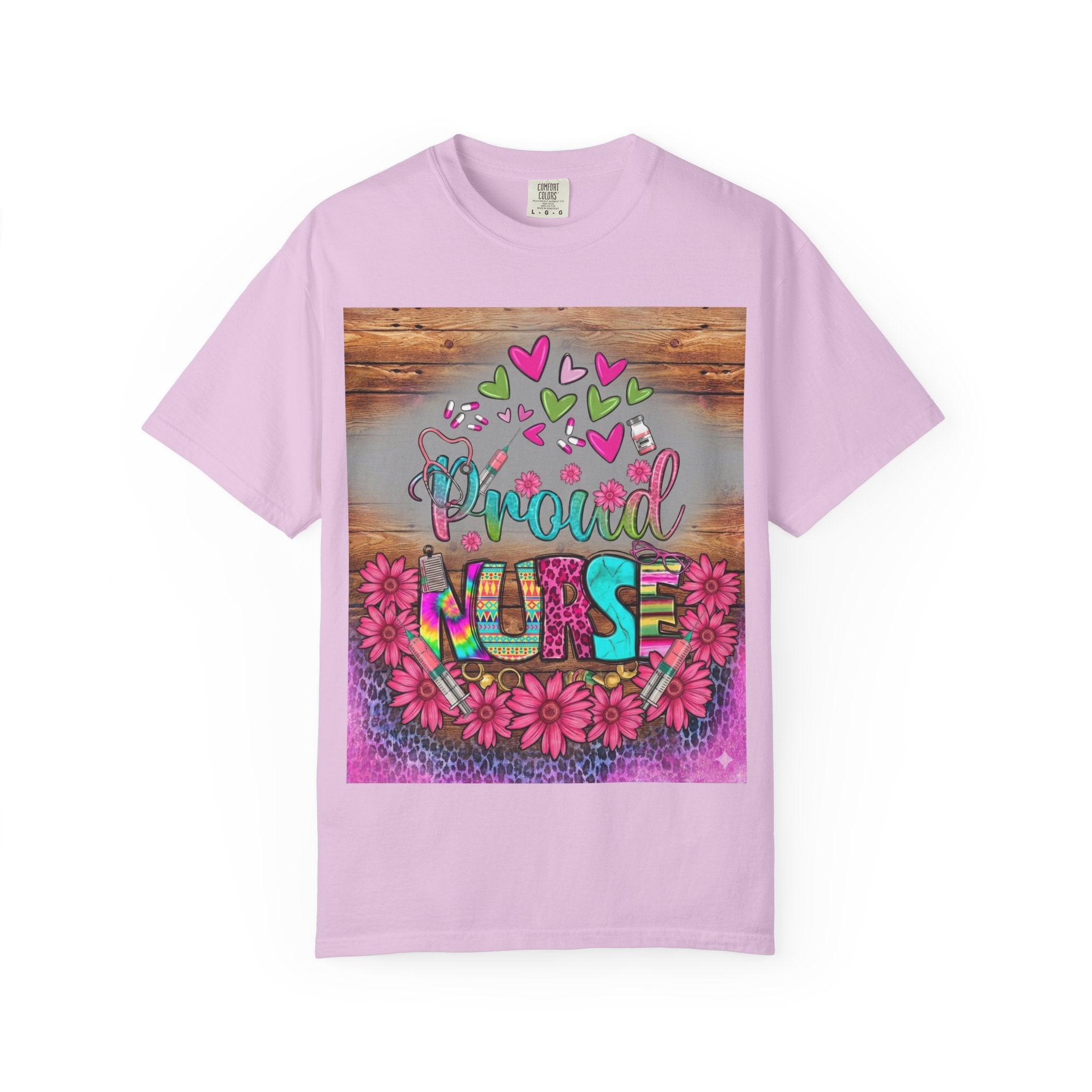 Proud Nurse T‑Shirt — Colorful Floral Hearts Design, Gift for Nurses