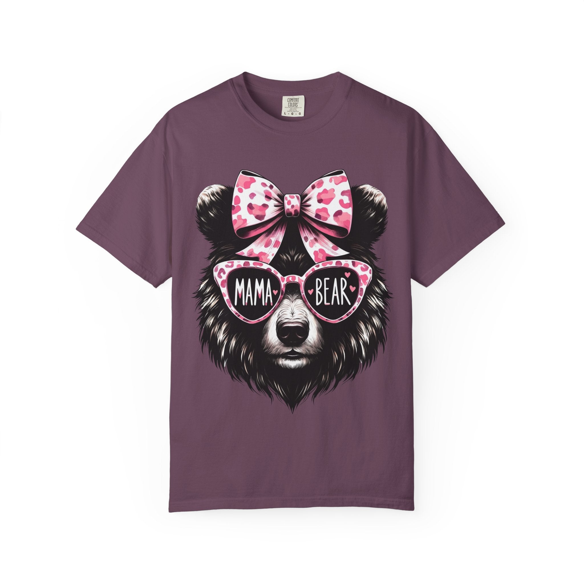 Mama Bear T-Shirt — Cute Pink Bow & Sunglasses Graphic Tee for Moms