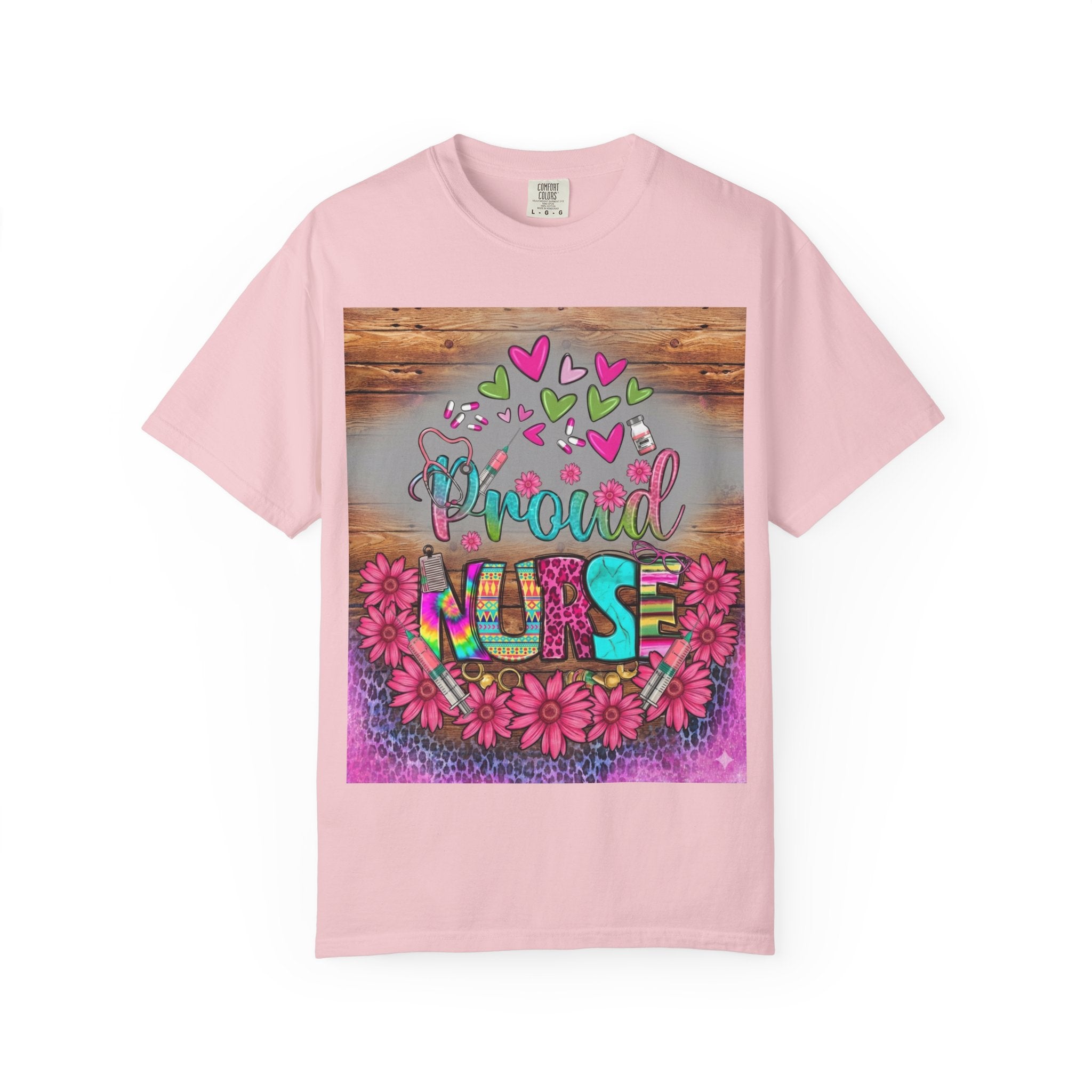 Proud Nurse T‑Shirt — Colorful Floral Hearts Design, Gift for Nurses
