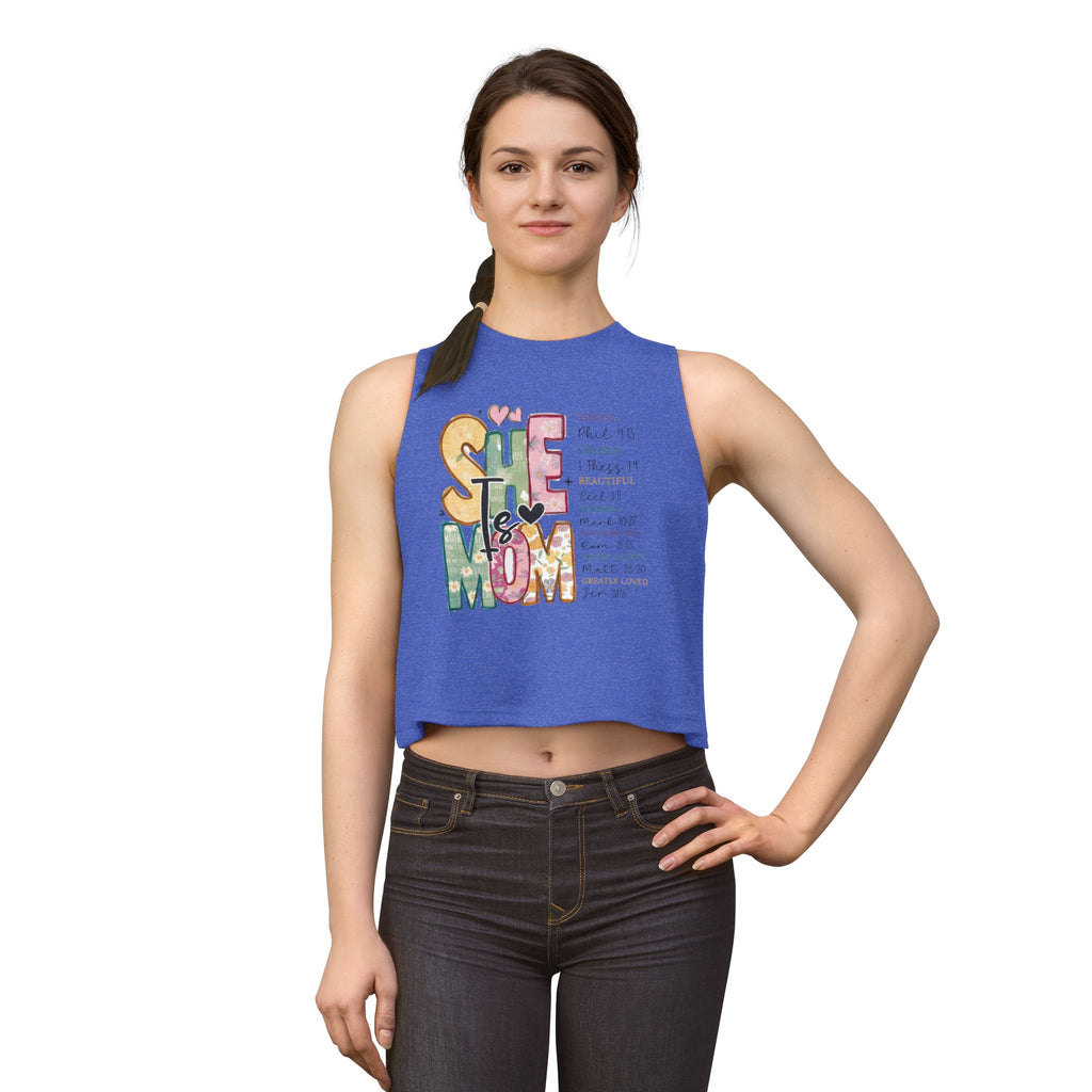 She is Mom Floral Graphic Crop Top — Inspirational Mother's Day Tank