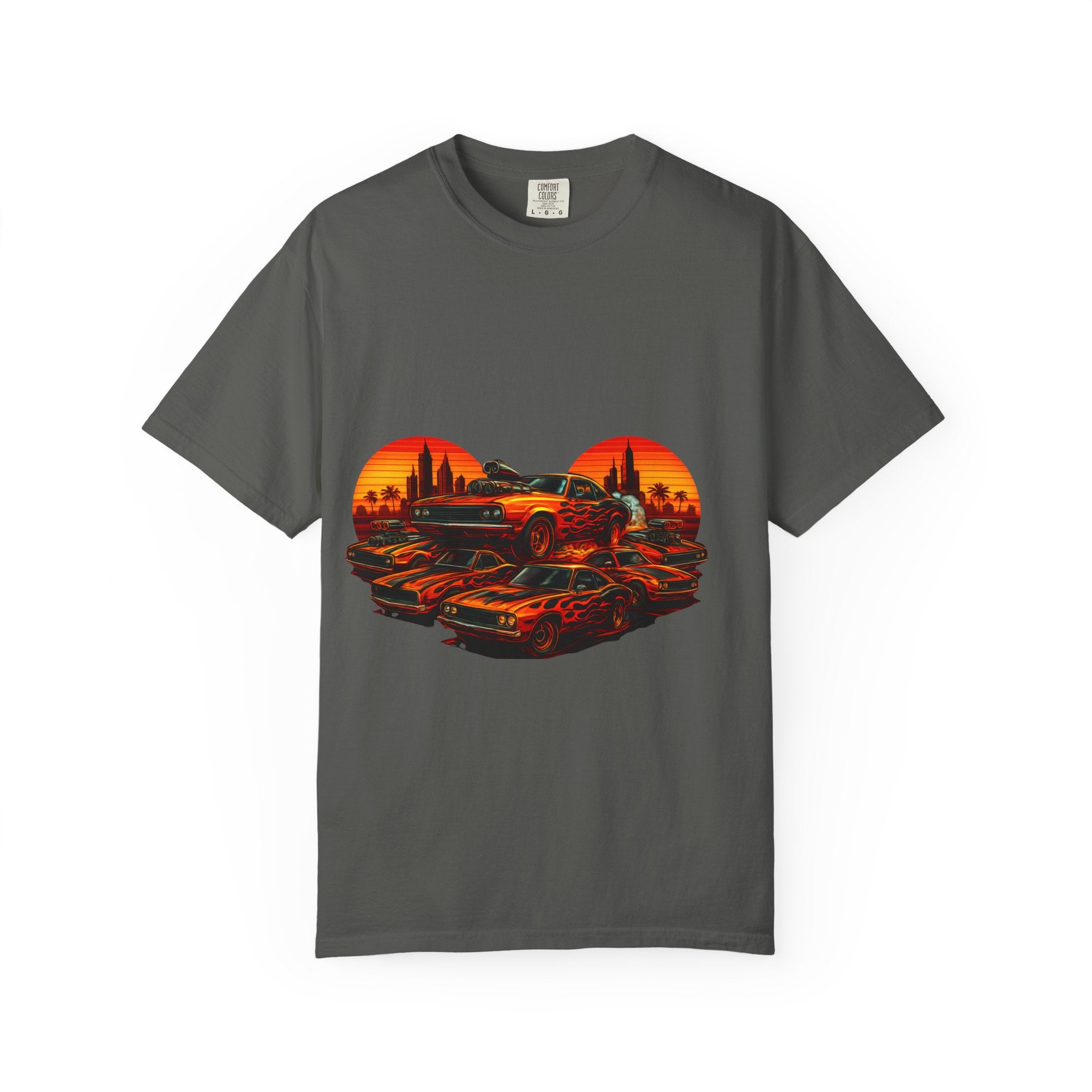 Classic Car Sunset T-Shirt — Retro Muscle Cars Skyline Graphic