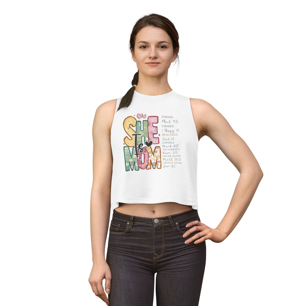She is Mom Floral Graphic Crop Top — Inspirational Mother's Day Tank