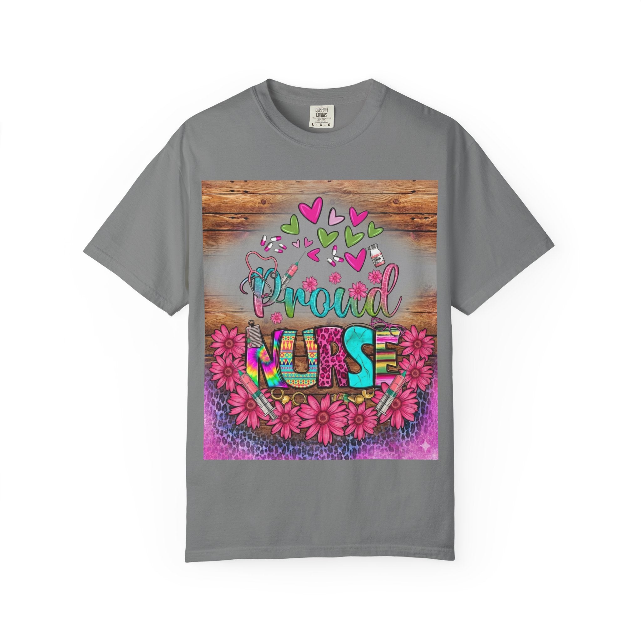 Proud Nurse T‑Shirt — Colorful Floral Hearts Design, Gift for Nurses