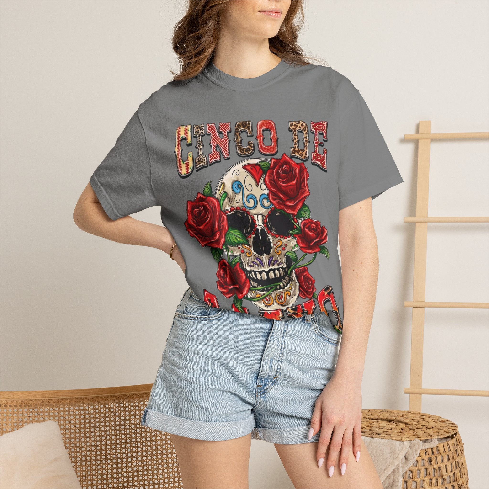 Cinco de Mayo Sugar Skull T-shirt | Floral Rose Skull Tee