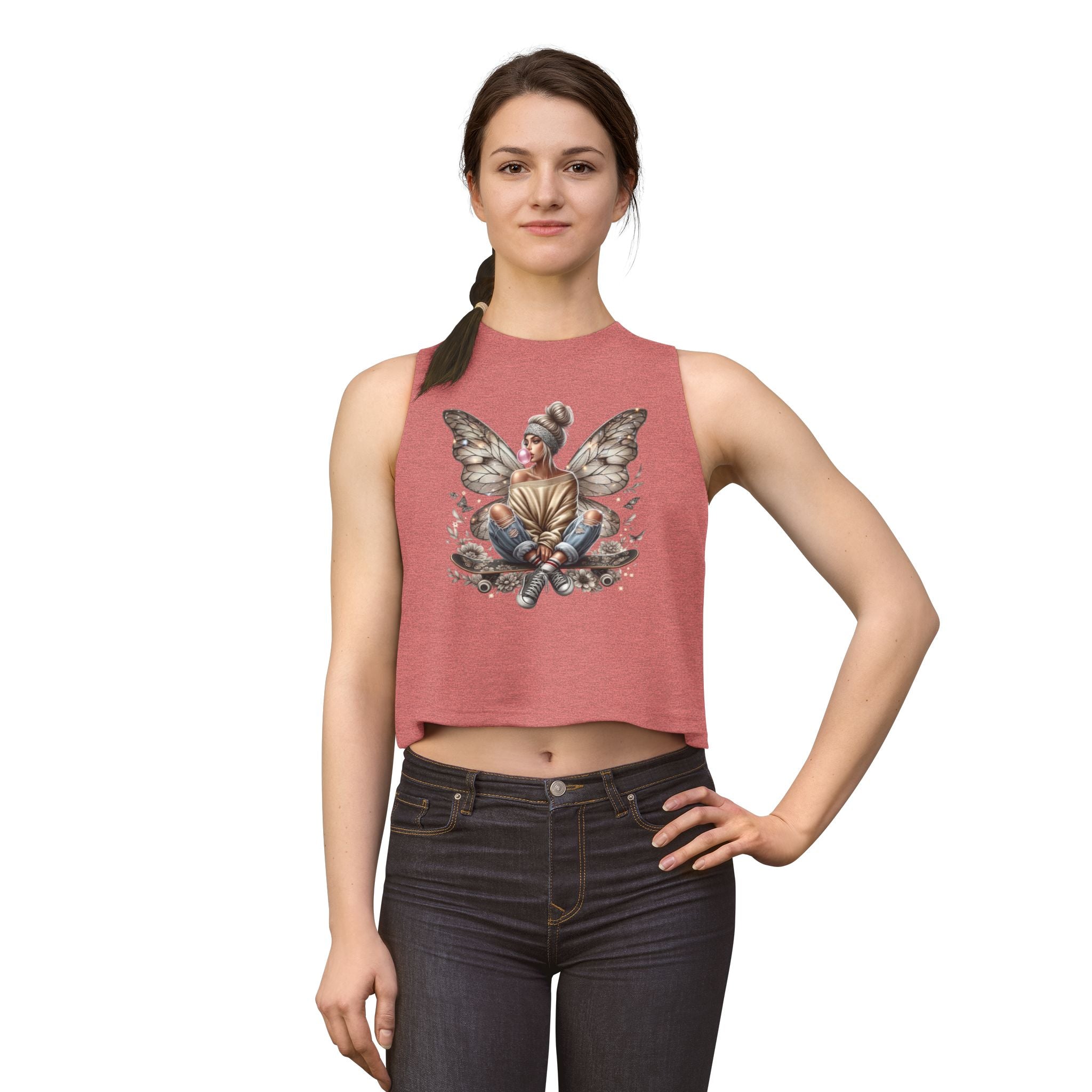 Fairy Girl Graphic Crop Top — Boho Butterfly Illustration Tank