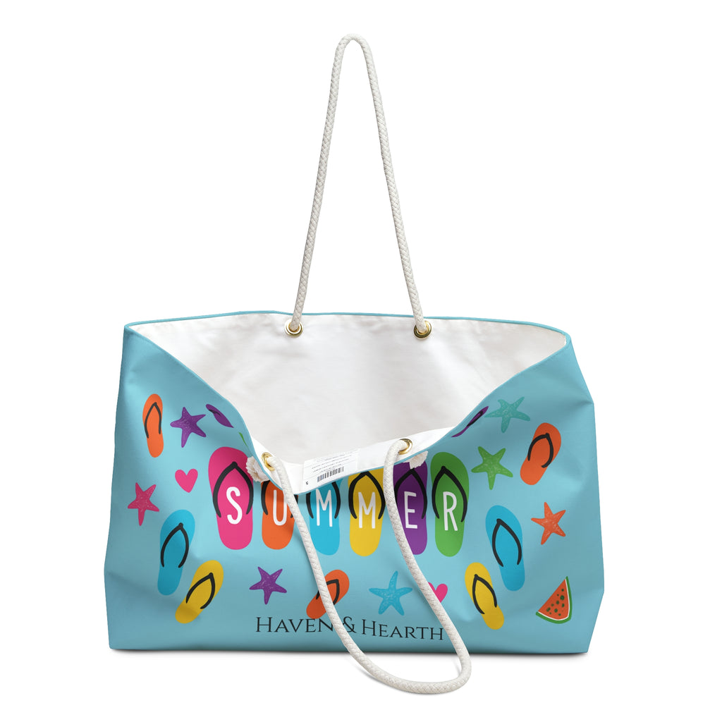 Flip Flop Beach Weekender Bag Colorful Summer Vacation Tote