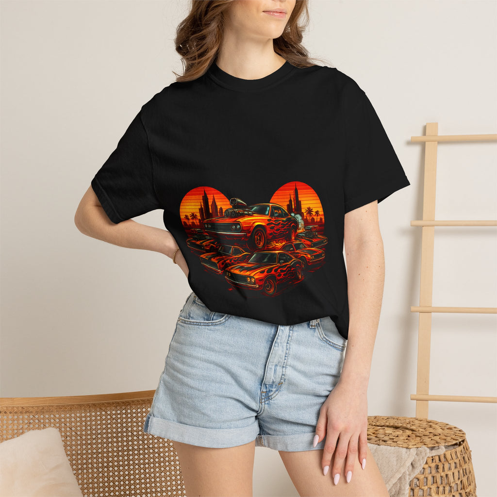 Classic Car Sunset T-Shirt — Retro Muscle Cars Skyline Graphic